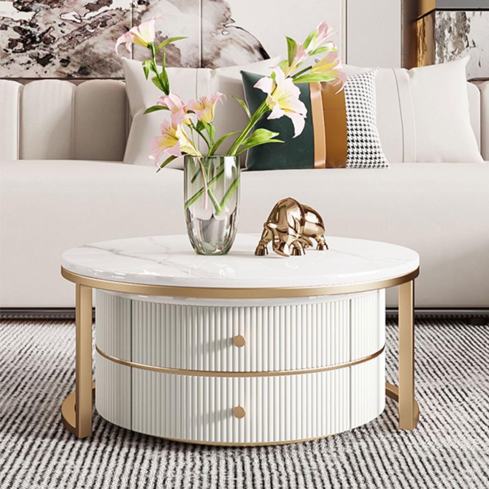 Unique Coffee Table, 27''Round Nesting Coffee Table，Set of 2